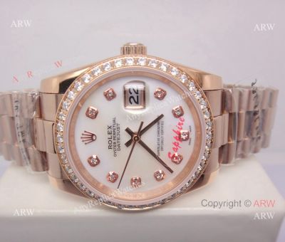 Replica Rolex Datejust Watch 26mm Rose Gold Diamond Bezel 